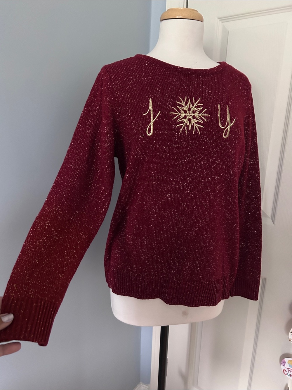 croft & barrow Burgundy Metallic 'Joy' Crewneck Sweater
